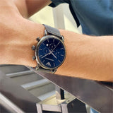 Emporio Armani Chronograph Blue Dial Gun Metallic Mesh Bracelet Watch For Men - AR1979