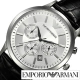 Emporio Armani Classic Chronograph Silver Dial Black Leather Strap Watch For Men - AR2432