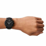 Emporio Armani Luigi Chronohraph Black Dial Black Leather Strap Watch For Men - AR1970