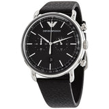 Emporio Armani Aviator Chronograph Black Dial Black Leather Strap Watch For Men - AR11143