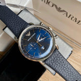 Emporio Armani Aviator Blue Dial Blue Leather Strap Watch For Men - AR11105