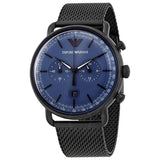 Emporio Armani Aviator Chronograph Blue Dial Black Mesh Bracelet Watch For Men - AR11201