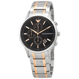 Emporio Armani Renato Chronograph Black Dial Two Tone Steel Strap Watch For Men - AR11165