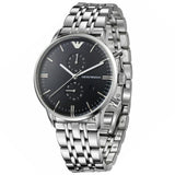 Emporio Armani Chronograph Black Dial Silver Steel Strap Watch For Men - AR0389