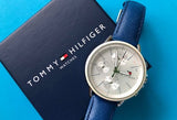 Tommy Hilfiger Carly Silver Dial Blue Leather Strap Watch for Women - 1781791