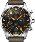 IWC Pilot's Watch Chronograph Black Dial Olive Green Calfskin Strap Watch for Men - IW377730