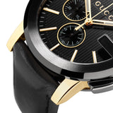 Gucci G Chrono Black Dial Black Leather Strap Watch For Men - YA101203