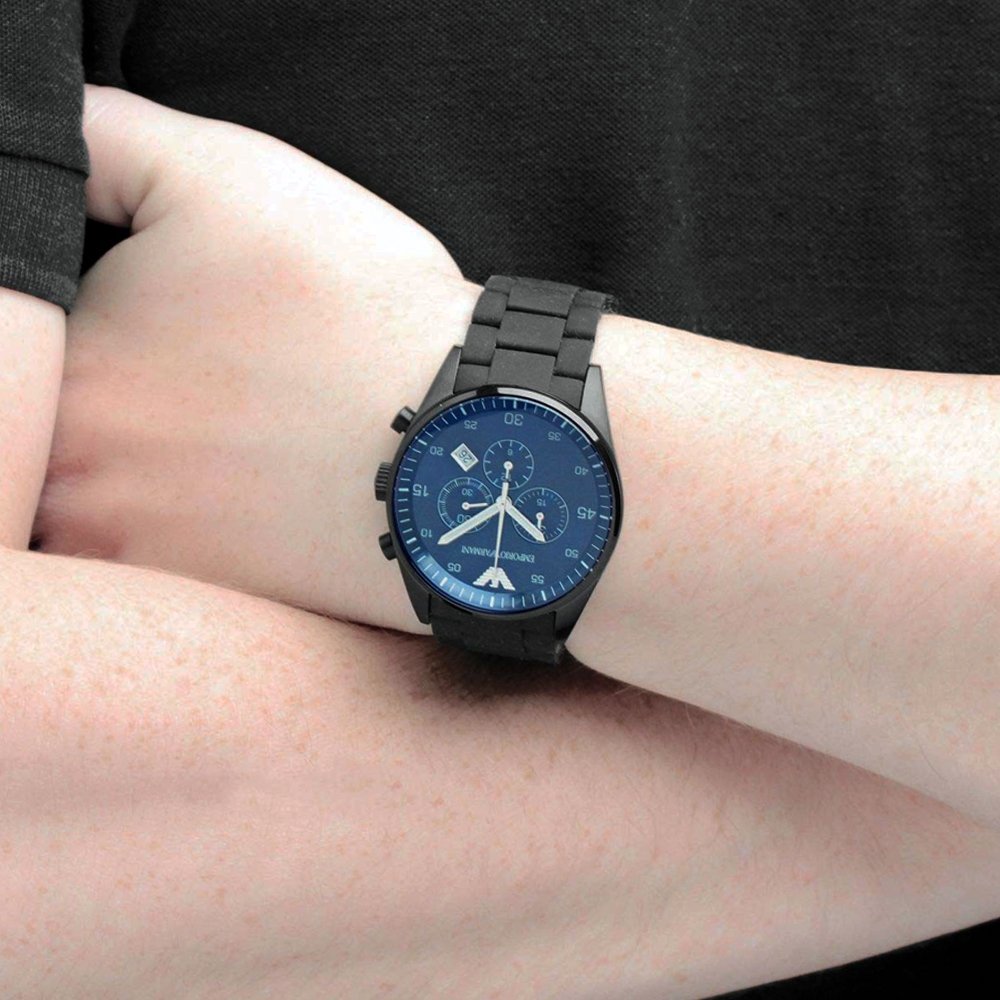 Emporio Armani Sportivo Chronograph Blue Dial Black Strap Watch