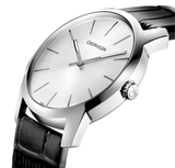 Calvin Klein City Silver Dial Black Leather Strap Watch For Women - K2G231C6