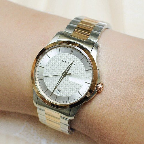 Gucci G Timeless Silver Dial Two Tone Steel Strap Watch For Men