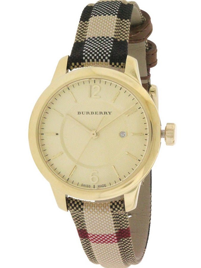 Burberry Classic Champagne Dial Horseferry Leather Strap Watch for Women - BU10104