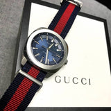 Gucci GG2570 Quartz Blue Dial Blue & Red Nylon Strap Watch For Men - YA142304