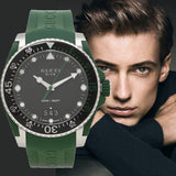 Gucci Dive Black Dial Green Rubber Strap Watch For Men - YA136310