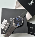 Hugo Boss Skymaster Chronograph Grey Dial Grey Mesh Bracelet Watch for Men  - 1513934