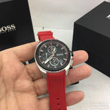 Hugo Boss Volane Black Dial Red Rubber Strap Watch for Men - 1513959