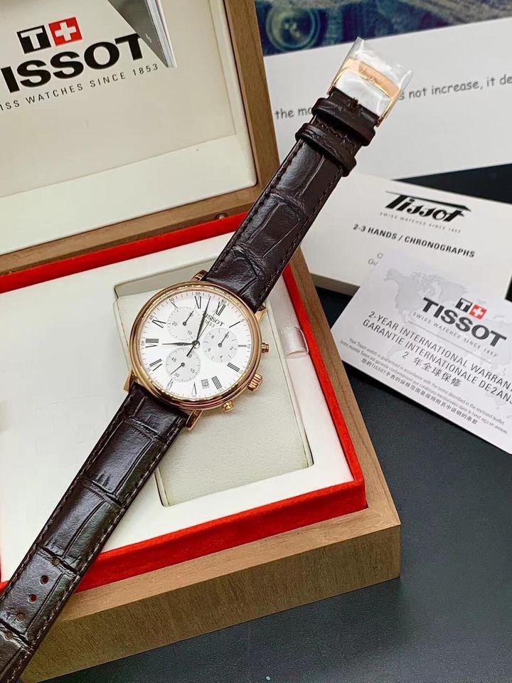 Tissot Carson Premium Chronograph White Dial Brown Leather Strap