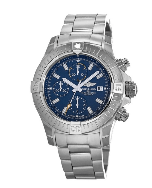 Breitling Avenger Chronograph 45 mm blaues Zifferblatt silbernes Stahlarmband Herrenuhr