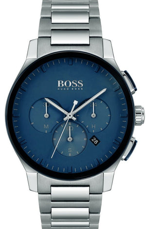 Hugo Boss Peak Chronograph Blue Dial Silver Steel Strap Watch for Men - 1513763