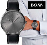 Hugo Boss Modern Grey Dial Black Leather Strap Watch for Men - 1513540