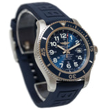 Breitling Superocean II 44mm Blue Dial Blue Rubber Strap Watch for Men - A17392D8/C910/158S/A20SS.1