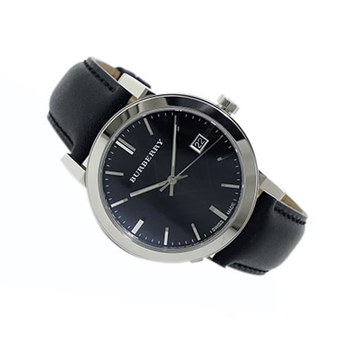 Burberry The City Black Dial Black Leather Strap Watch for Men - BU9009