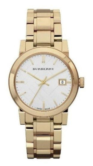 Burberry The City White Dial Gold Steel Strap Watch for Women - BU9103