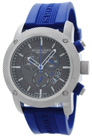 Burberry Sports Chronograph Black Dial Blue Rubber Strap Watch for Men - BU7714