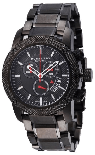 Burberry Sport Chronograph Black Dial Black Steel Strap Watch for Men