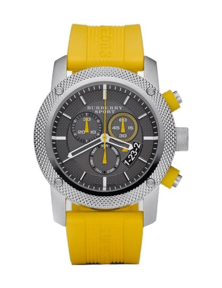 Burberry Sport Chronograph Grey Dial Yellow Rubber Strap Watch for Men - BU7712