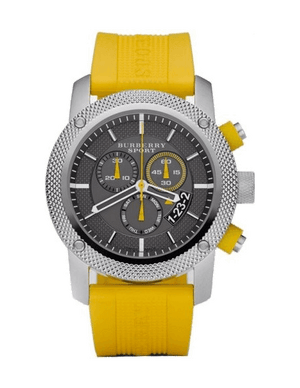 Burberry Sport Chronograph Grey Dial Yellow Rubber Strap Watch for Men - BU7712