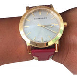 Burberry The City Gold Dial Maroon Leather Strap Watch for Women - BU9017