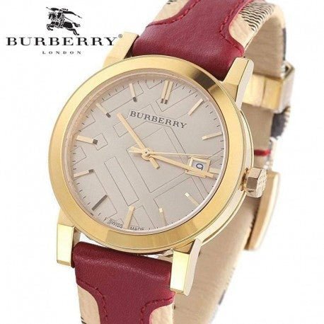 Burberry Heritage Nova Gold Dial Haymarket Leather Strap Watch for Women - BU9111