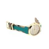 Burberry The City Gold Dial Turquoise Leather Strap Watch for Women - BU9018