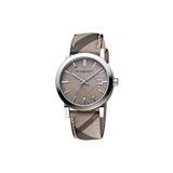 Burberry The City Smoke Dial Checked Leather Strap Watch for Women - BU9118