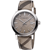 Burberry The City Smoke Dial Checked Leather Strap Watch for Women - BU9118