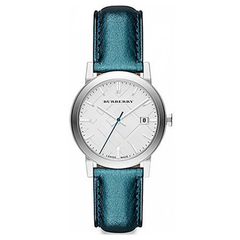 Burberry White Dial Turquoise Leather Strap Watch for Women - BU9120