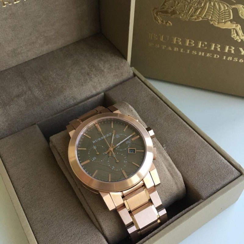 Burberry The City Grey Dial Rose Gold Steel Strap Watch for Men