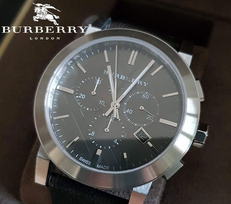 Burberry The City Grey Dial Black Leather Strap Watch for Men - BU9359