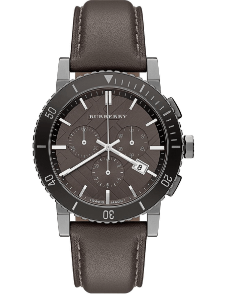 Burberry The City Chronograph Ion Plated Grey Dial Grey Leather