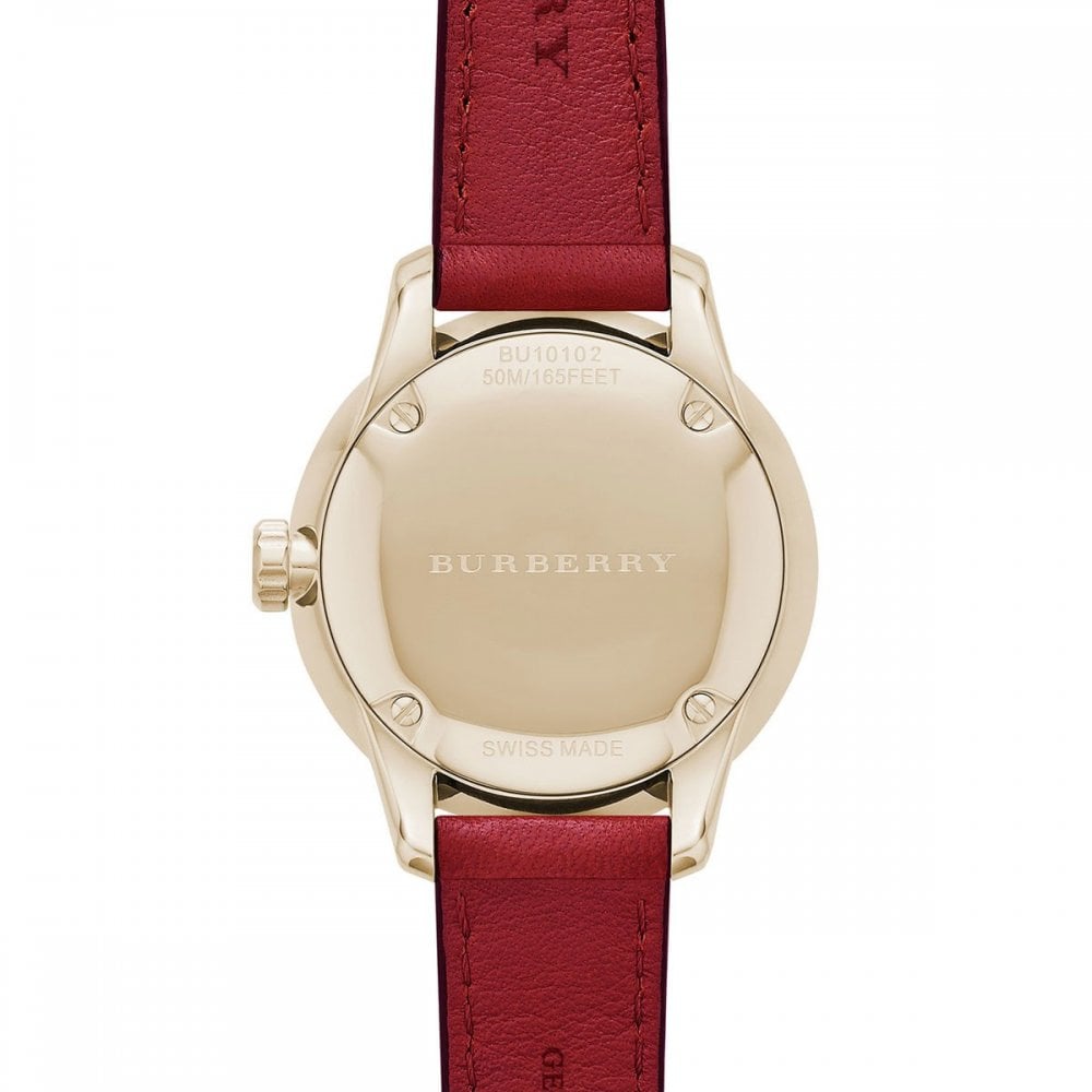 Burberry The Classic Gold Dial Red Leather Strap Watch for Women - BU10102