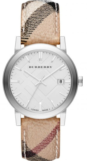 Burberry The City Silver Dial Chequered Leather Strap Watch for Women - BU9025