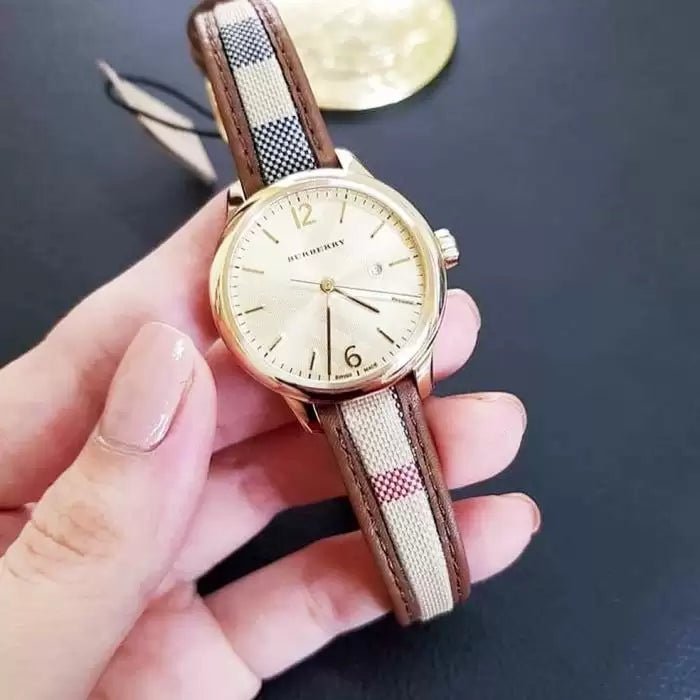 Burberry The Classic Gold Dial Leather Strap Watch for Women