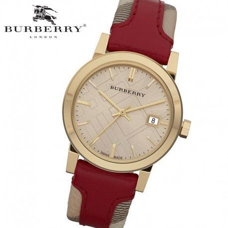Burberry Heritage Nova Gold Dial Haymarket Leather Strap Watch for Women - BU9111