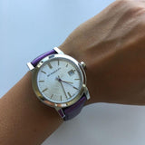 Burberry The City Silver Dial Purple Leather Strap Watch for Women - BU9122