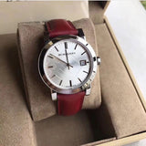 Burberry The City Silver Dial Maroon Leather Strap Watch for Women - BU9129