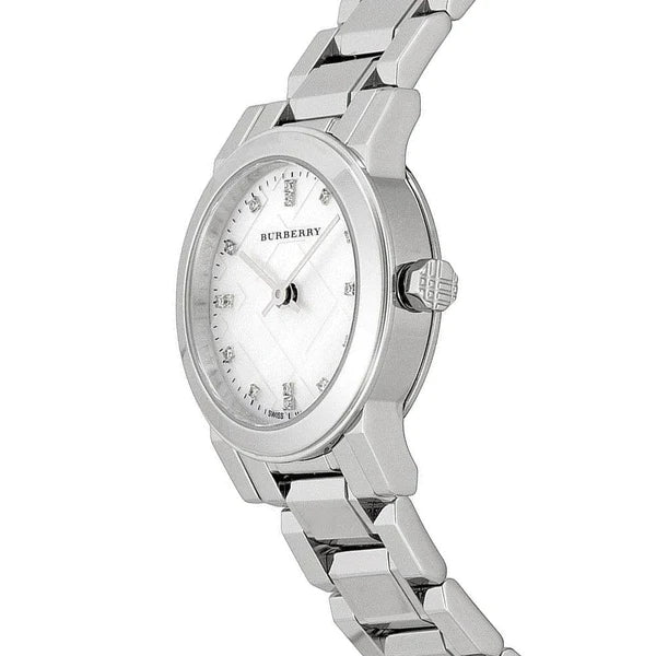 Burberry The City Diamonds Mother of Pearl Dial Silver Steel Strap Watch for Women - BU9224