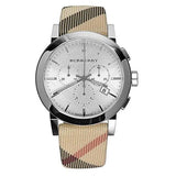 Burberry The City Nova White Dial Checked Leather Strap Watch for Men - BU9357