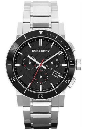 Burberry The City Black Dial Silver Steel Strap Watch for Men Burberry The City Black Dial Silver Steel Strap Watch for Men