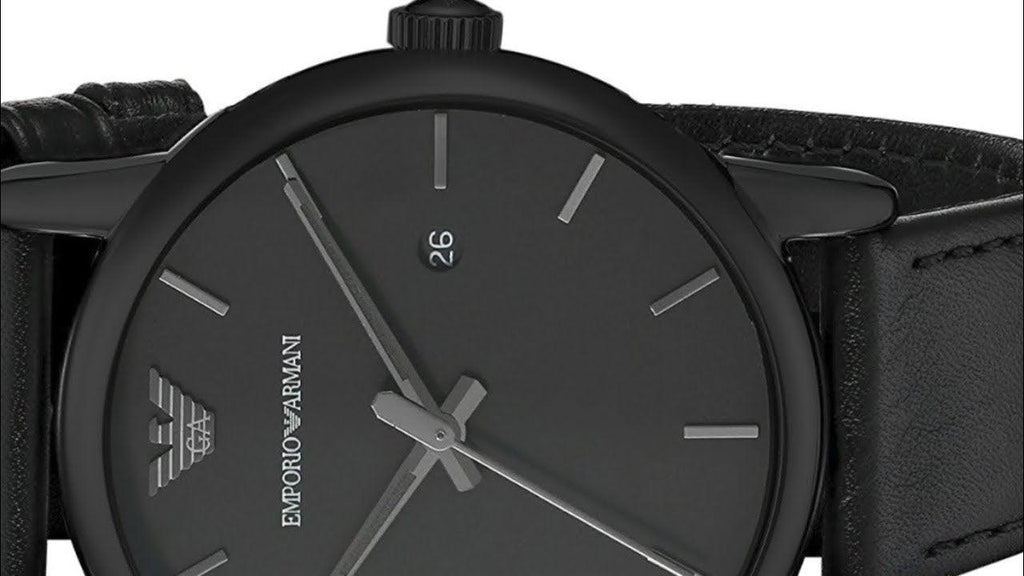 Emporio Armani Classic Black Dial Black Leather Strap Watch For Men | Quarzuhren