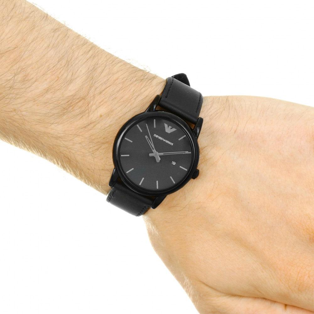Men Classic Emporio Strap Black Watch Armani For Leather Black Dial